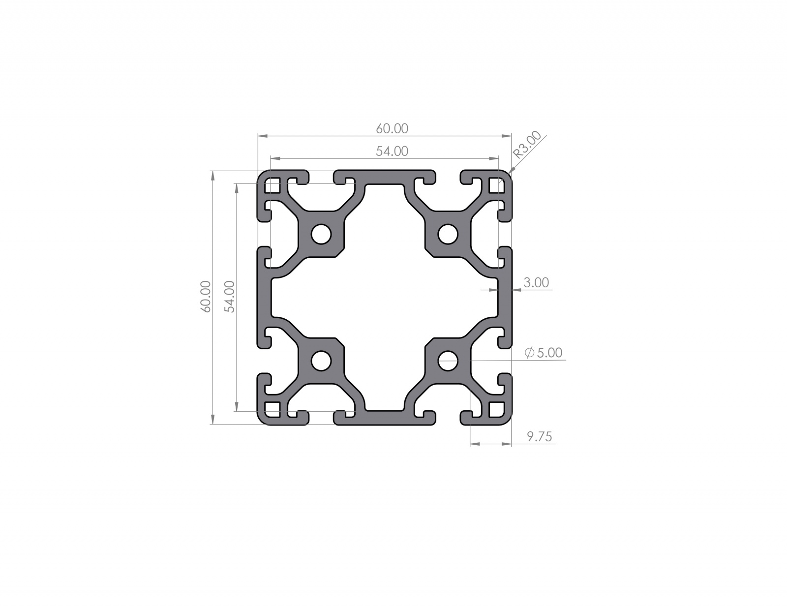 Aluminum profile 60x60 groove 6 Light I type